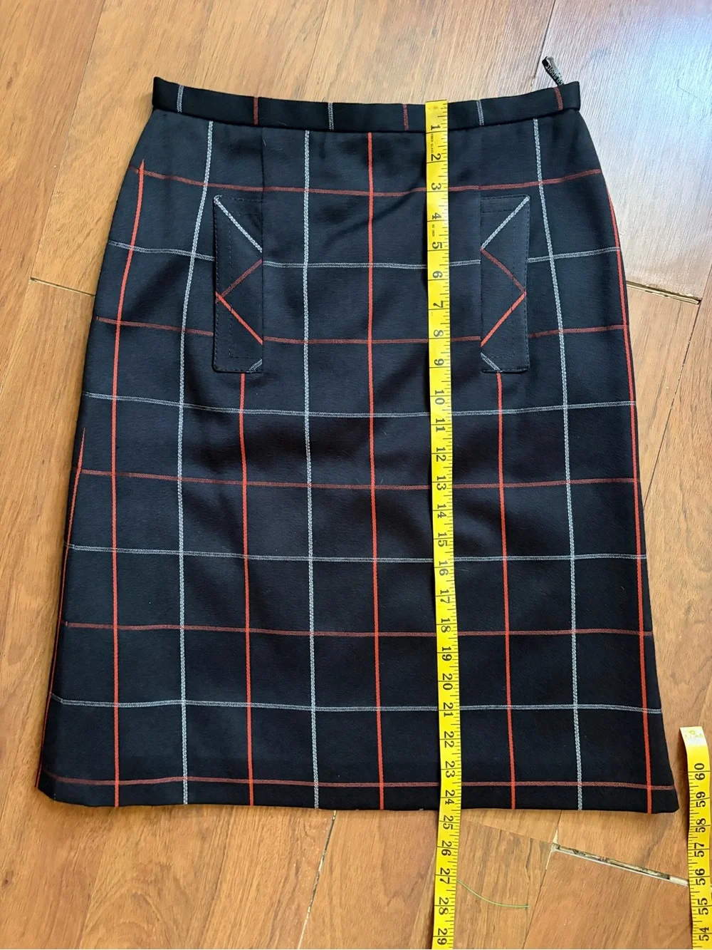 Vtg 70s German Barco Sport black windowpane plaid wool skirt